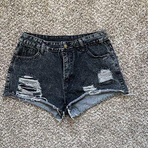 Black Ripped Denim Shorts